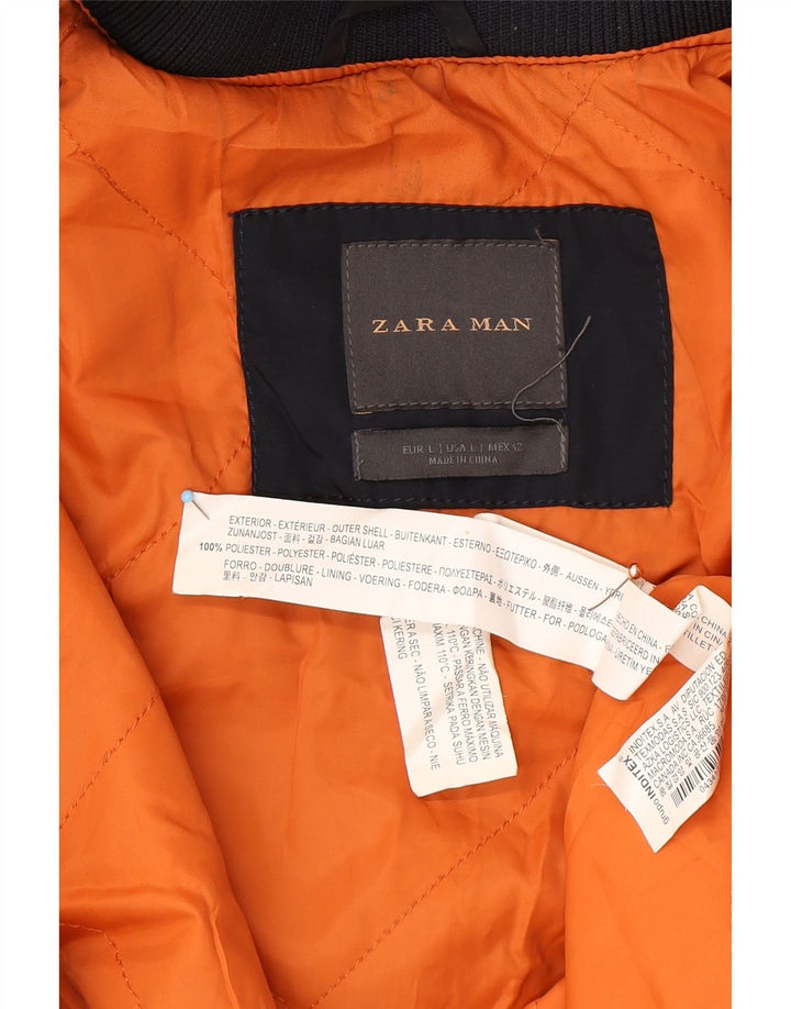 Jaqueta bomber masculina ZARA UK 40 grande poliéster azul marinho