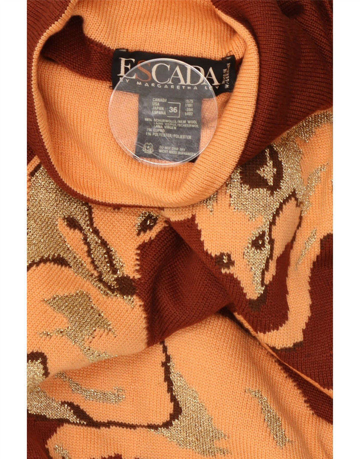 Escada Suéter feminino com gola redonda e gola redonda UE 36 pequeno marrom