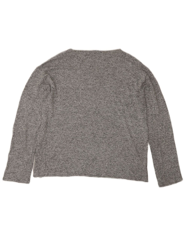 Top feminino Zara manga comprida UK 10 viscose manchada cinza pequena