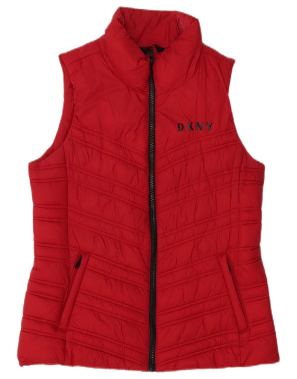 Colete acolchoado feminino Dkny UK 10 pequeno esporte vermelho de poliéster