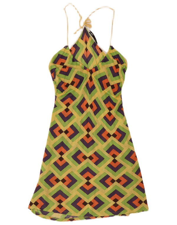 Vestido feminino Zara Halter UK 8 pequeno verde geométrico