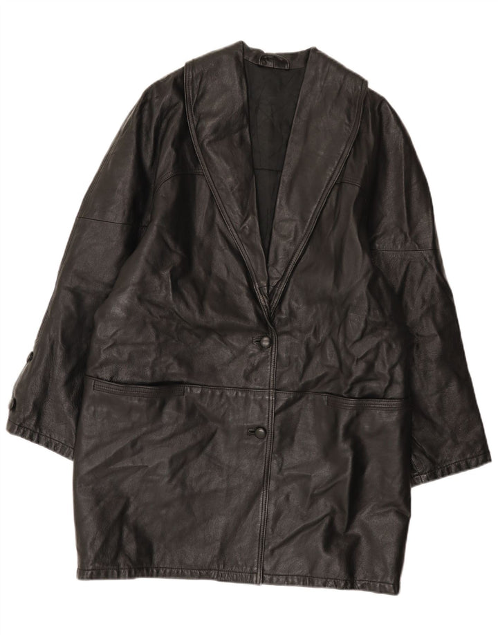 Casaco de couro feminino vintage UK 16 grande preto