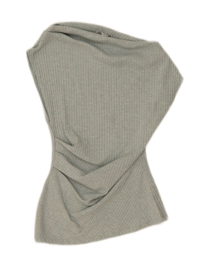Blusa feminina sem mangas Zara Top UK 12 verde médio
