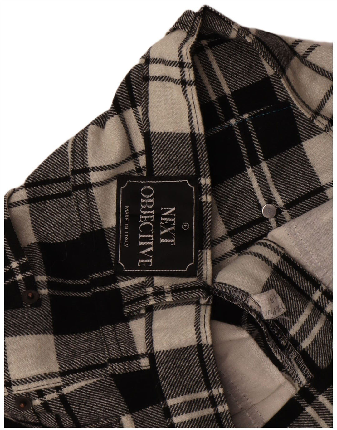 Calças casuais retas femininas vintage W32 L28 lã xadrez branca