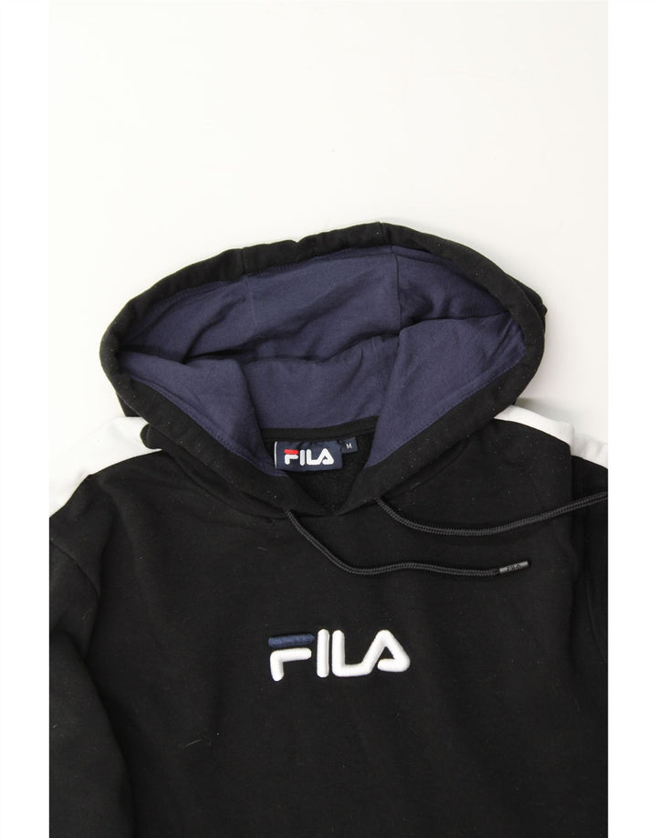 FILA Mens Graphic Hoodie Jumper Medium Black Colourblock Cotton Vintage Fila and Second-Hand Fila from Messina Hembry 