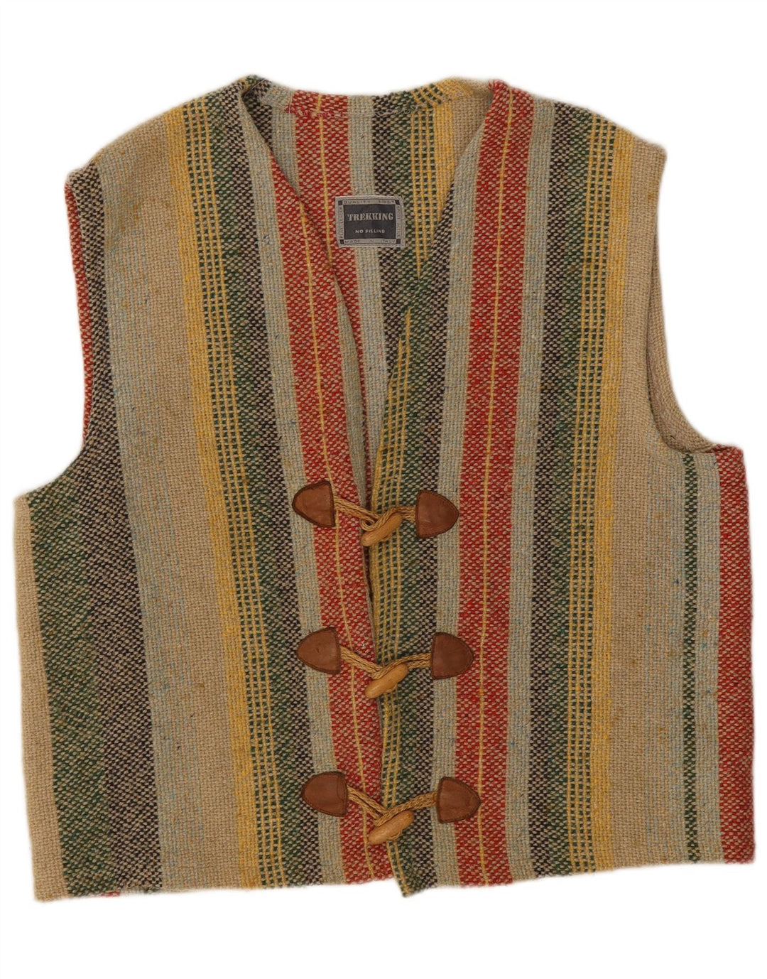 Colete masculino vintage grande acrílico listrado multicolorido