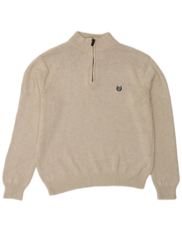 Suéter masculino Chaps com zíper e gola grande de algodão bege