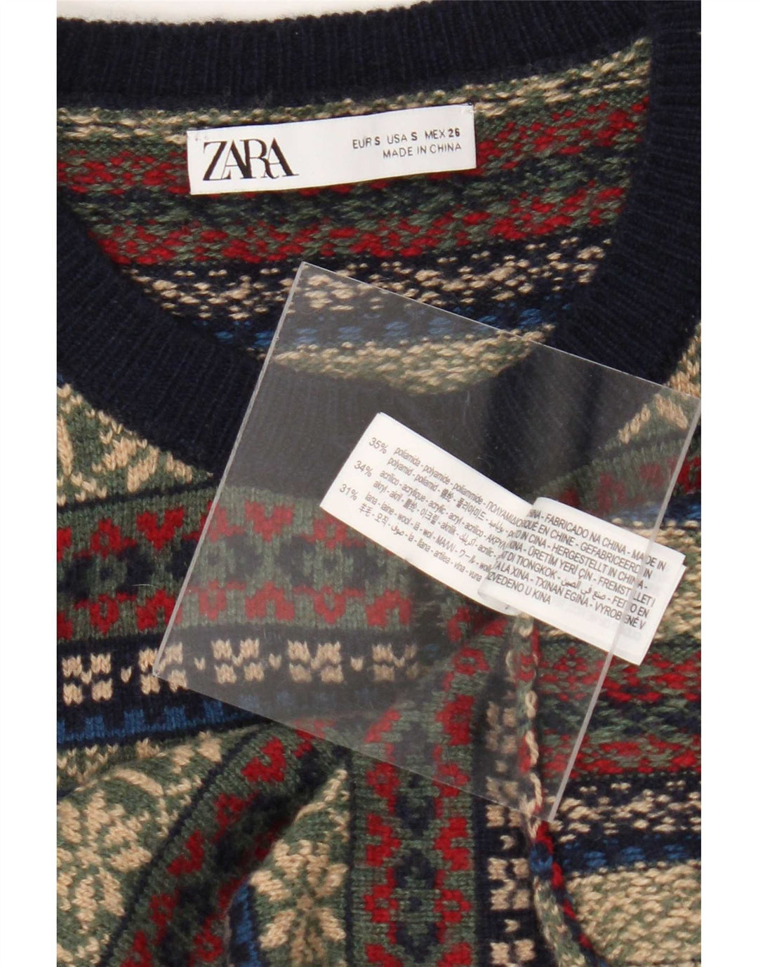 Suéter cardigã feminino Zara UK 10 pequeno multicolorido Fair Isle poliamida