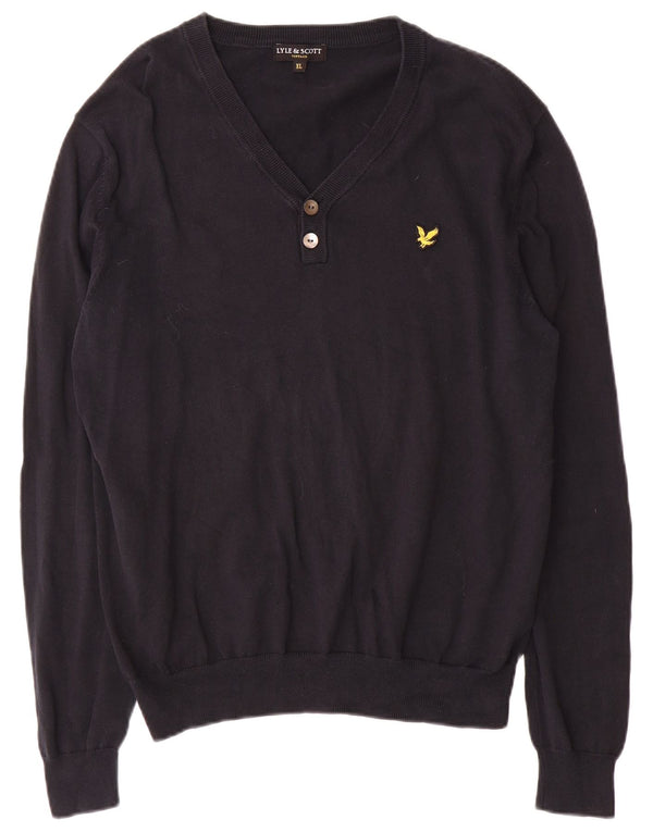 Suéter masculino Lyle & Scott com decote em V XL azul marinho algodão