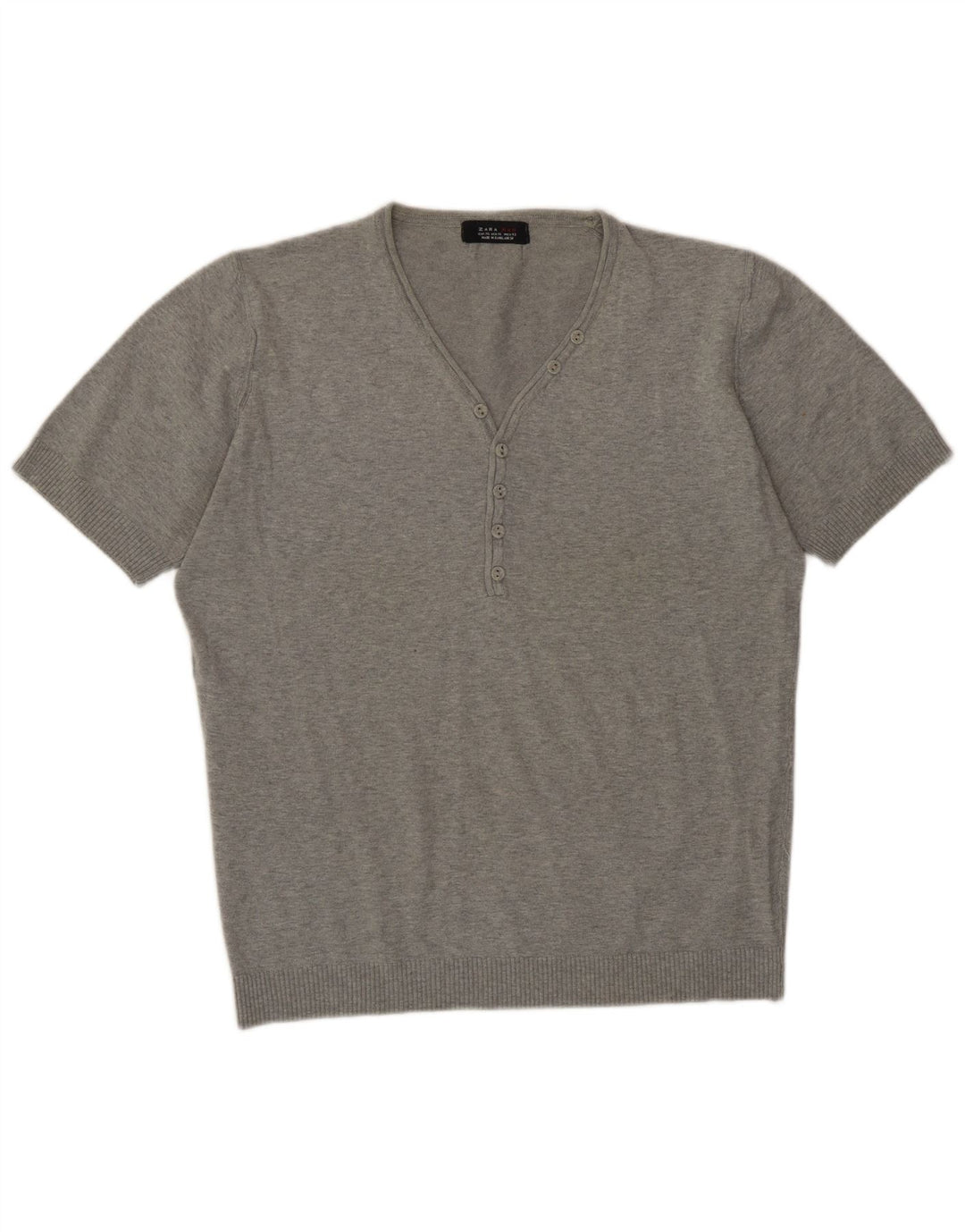 Zara Suéter masculino de manga curta com decote em V XL cinza
