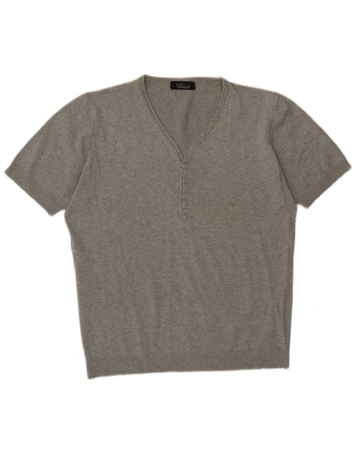 Zara Suéter masculino de manga curta com decote em V XL cinza