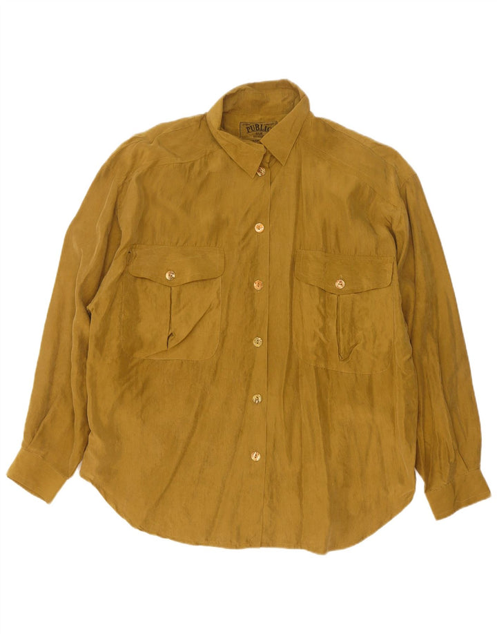 Blusa de camisa oversized feminina pública UE 42 Seda cáqui grande