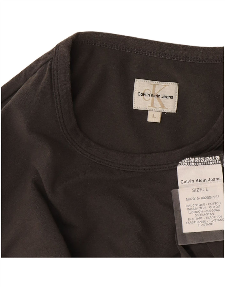 Calvin Klein Jeans masculino gráfico top manga comprida grande algodão cinza