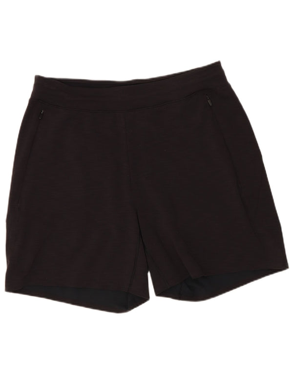 Shorts esportivos femininos Lululemon UK 12 médio preto manchado