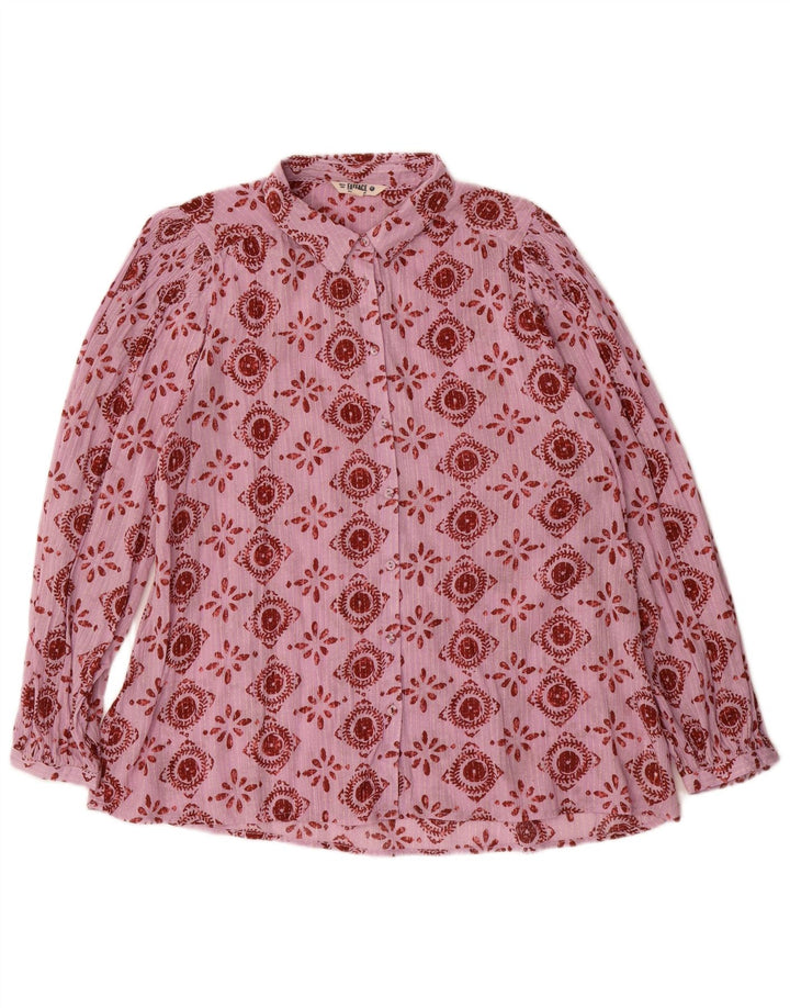 Camisa grande feminina Fat Face UK 14 algodão geométrico rosa médio