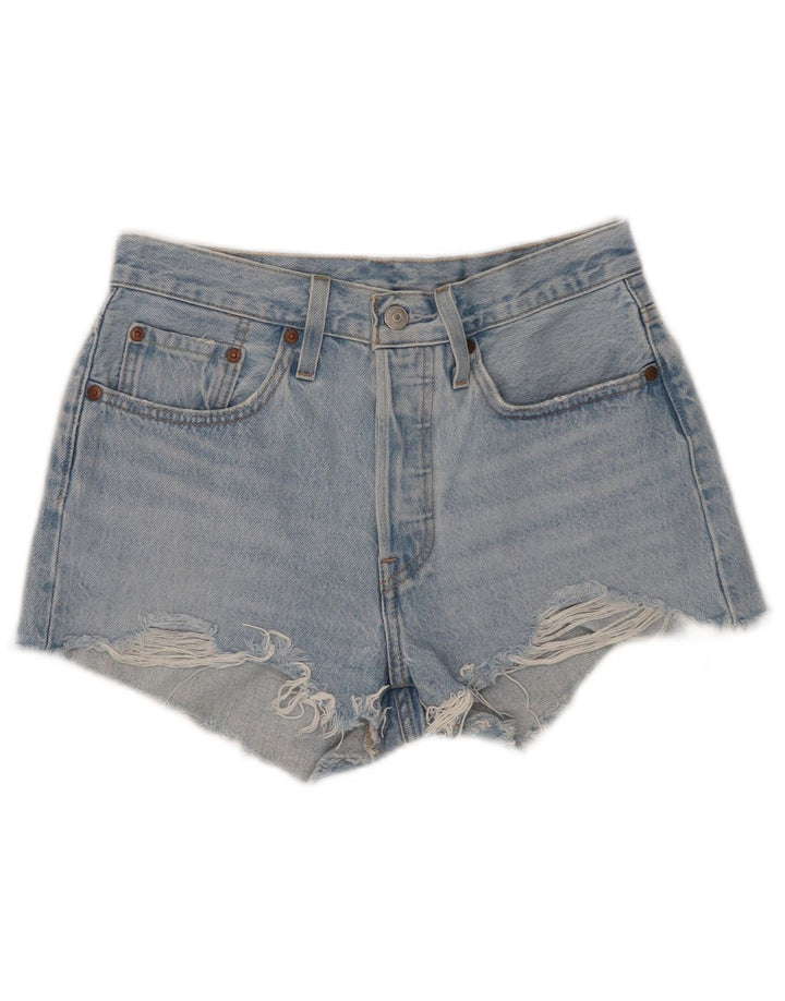 Shorts jeans feminino Levi's 501 desgastado W26 pequeno algodão azul