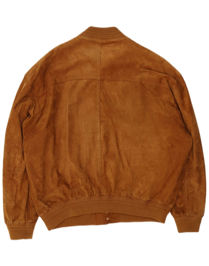 Jaqueta bomber masculina de camurça James Dillon Reino Unido 44 2XL couro marrom