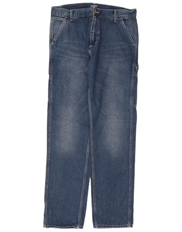 Carhartt Mens Wip Cargo Straight Jeans W34 L34 Azul Algodão