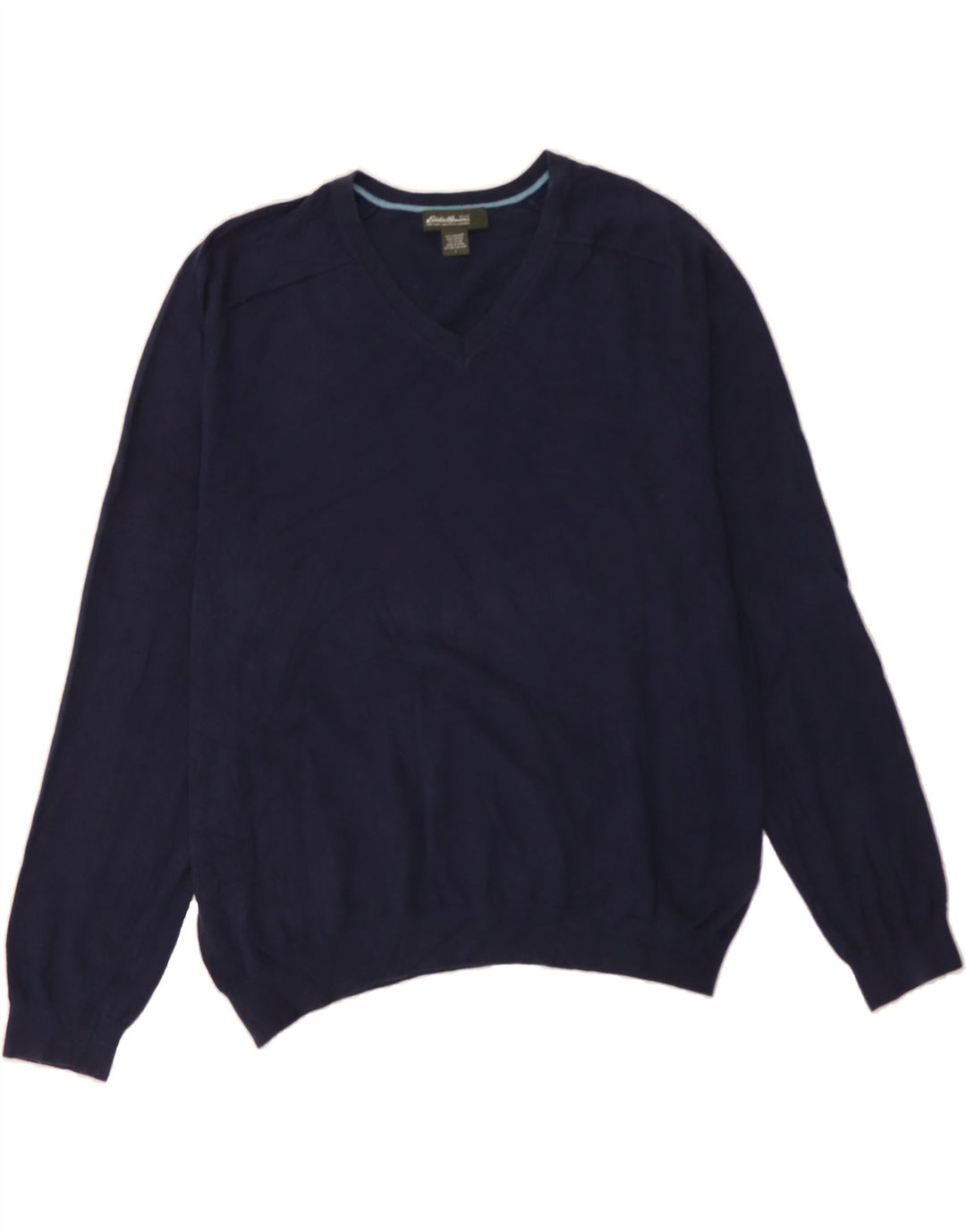 EDDIE BAUER Mens V-Neck Jumper Sweater Large Navy Blue Cotton Vintage Eddie Bauer and Second-Hand Eddie Bauer from Messina Hembry 