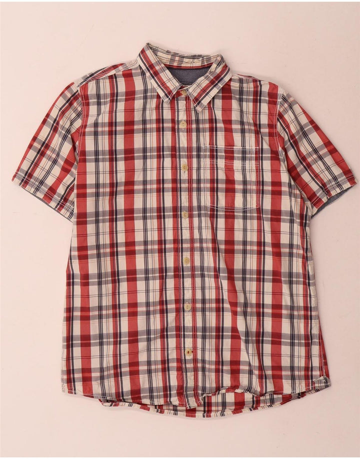 Camisa masculina de manga curta Fat Face grande algodão xadrez vermelho
