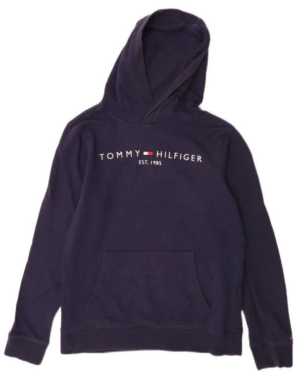 Tommy Hilfiger Meninos moletom com capuz gráfico 13-14 anos azul marinho algodão