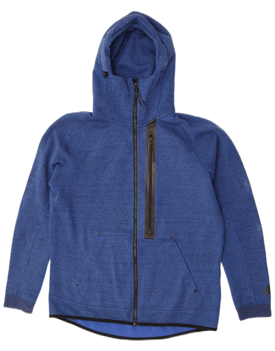 Suéter masculino Nike com capuz e zíper azul médio manchado de algodão