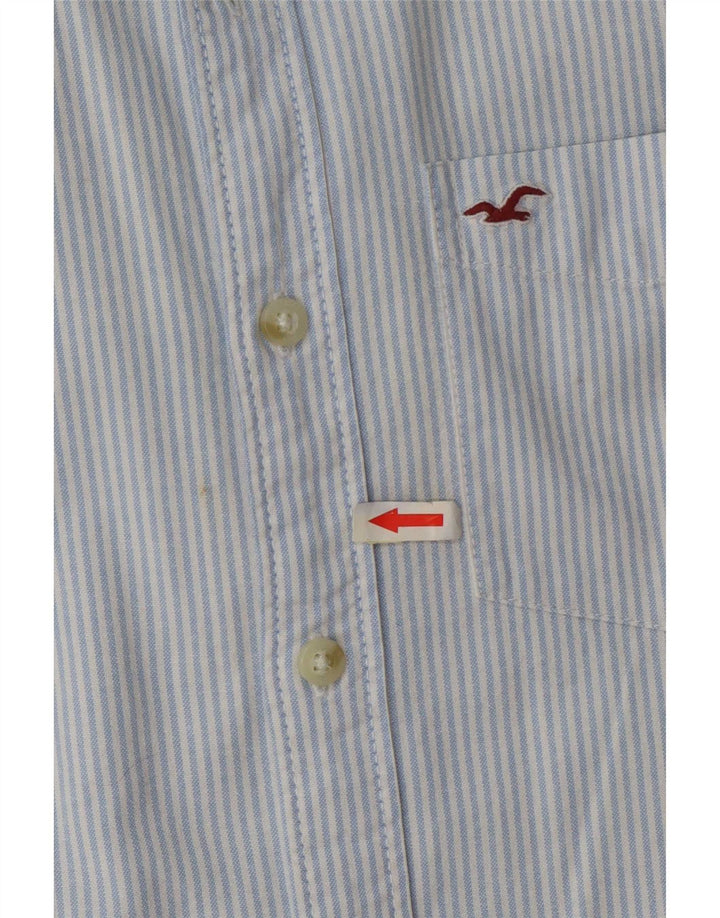 Camisa masculina Hollister pequena listrada azul de algodão
