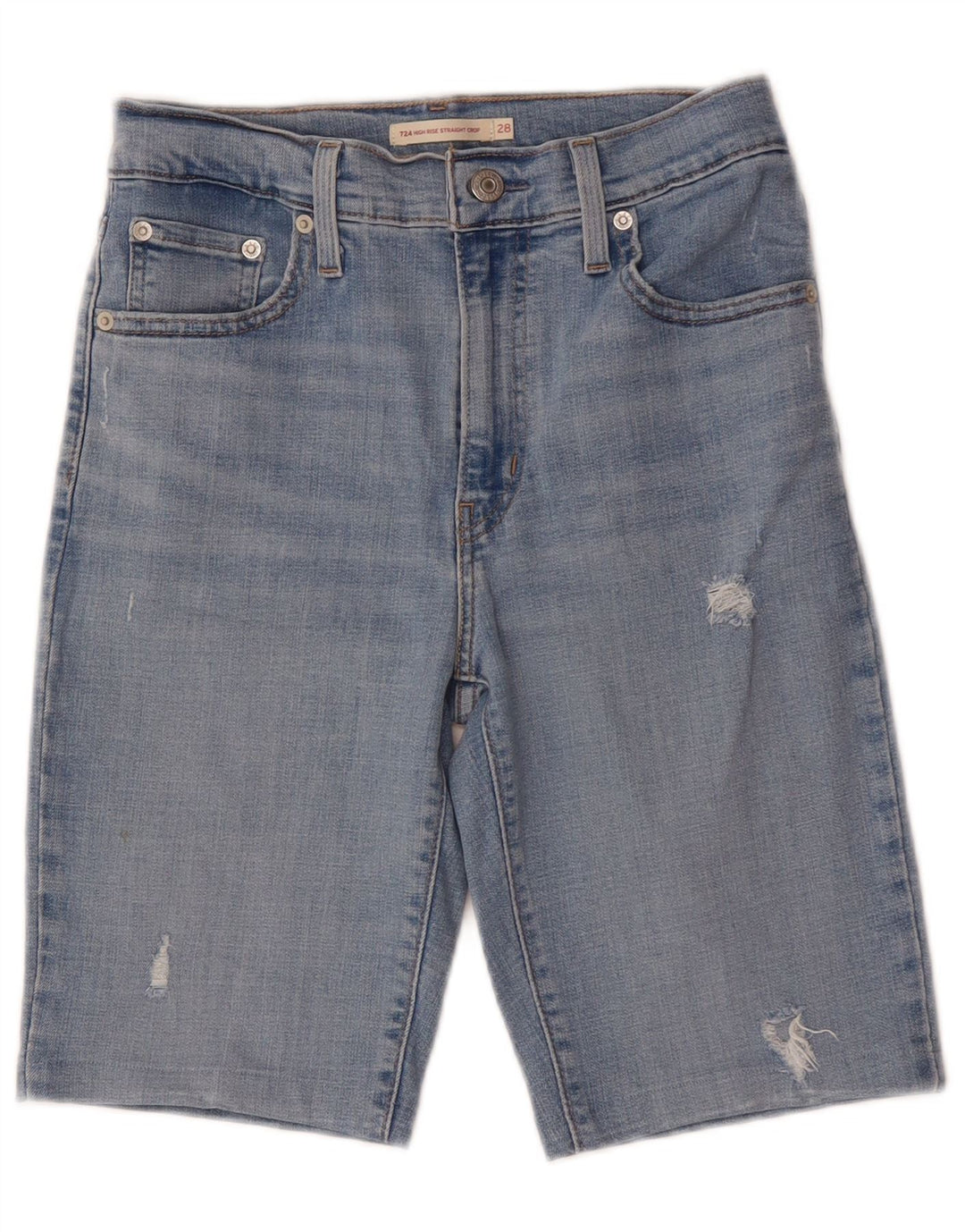 Shorts jeans feminino Levi's de cintura alta desgastado W28 algodão azul médio
