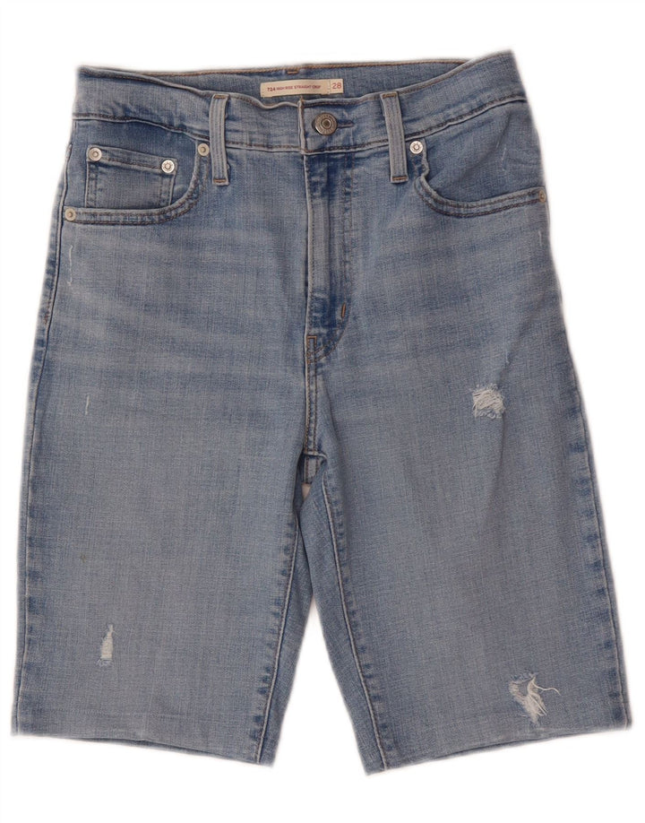 Shorts jeans feminino Levi's de cintura alta desgastado W28 algodão azul médio