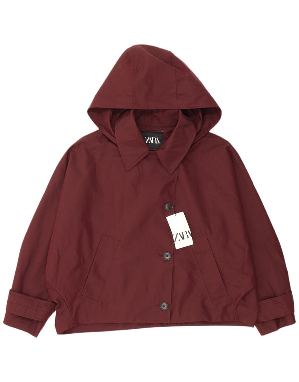 Zara Jaqueta bomber feminina com capuz grande tamanho UK 14 médio algodão borgonha