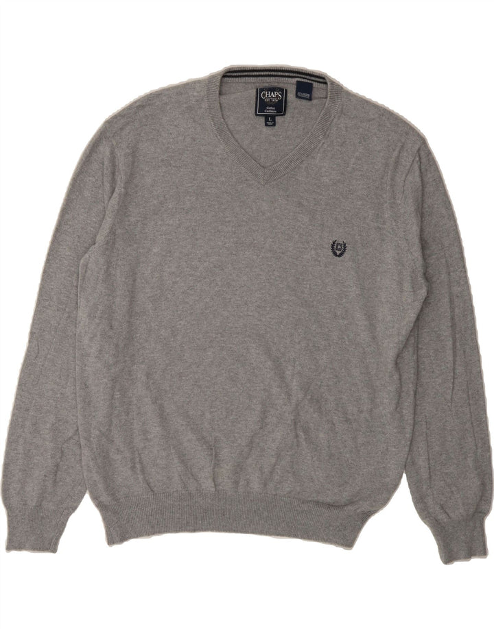 CHAPS Womens V-Neck Jumper Sweater UK 16 Large Grey Cotton Vintage Chaps and Second-Hand Chaps from Messina Hembry 