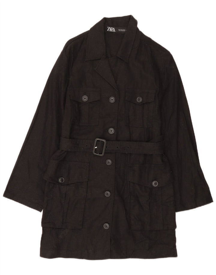 Sobretudo utilitário feminino Zara UK 14 linho preto médio