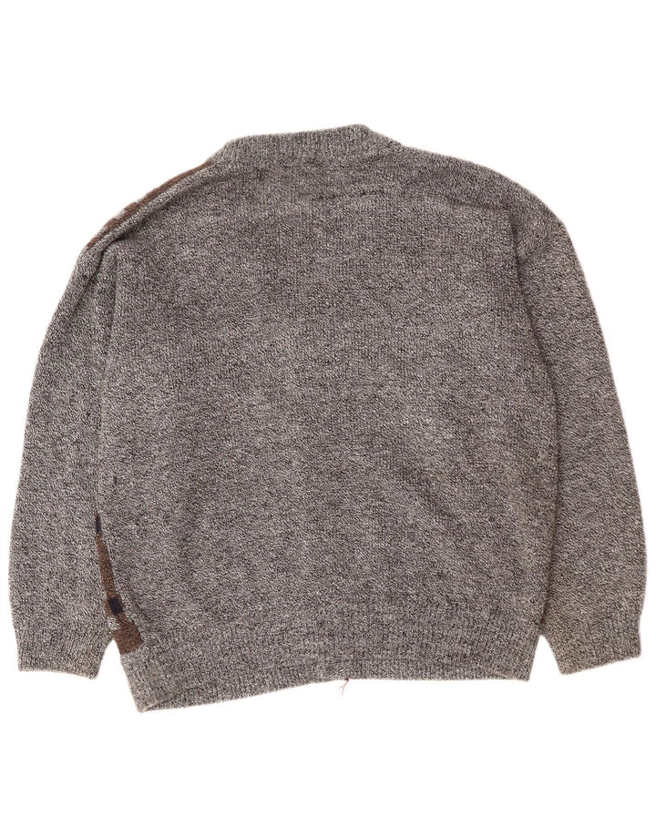 Suéter cardigã masculino VINTAGE 2XL cinza Argyle/acrílico diamante