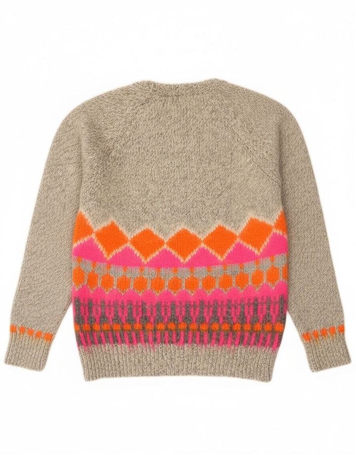 Suéter feminino Superdry com gola redonda UK 14 cinza médio Fair Isle