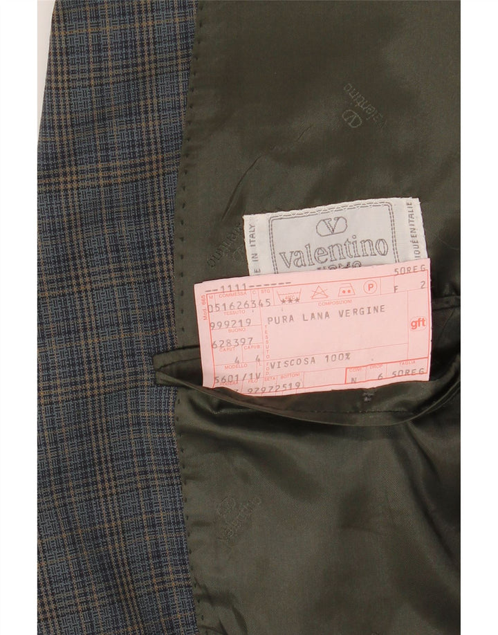Jaqueta blazer masculina de 2 botões VALENTINO IT 50 grande azul xadrez viscose
