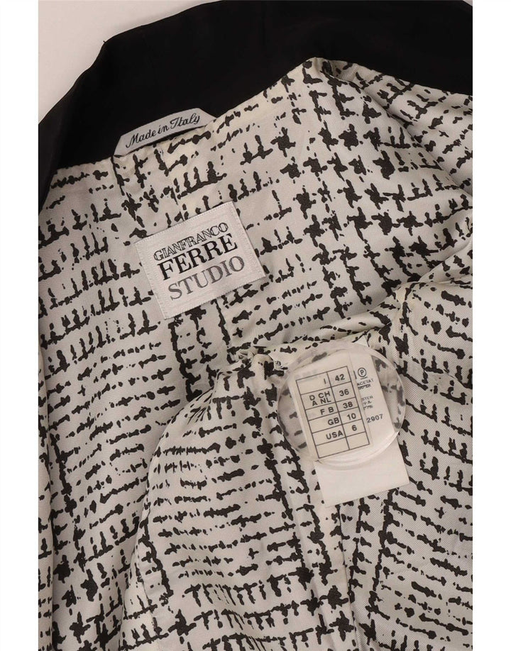 Jaqueta blazer aberta feminina Gianfranco Ferre Reino Unido 10 pequeno acetato preto