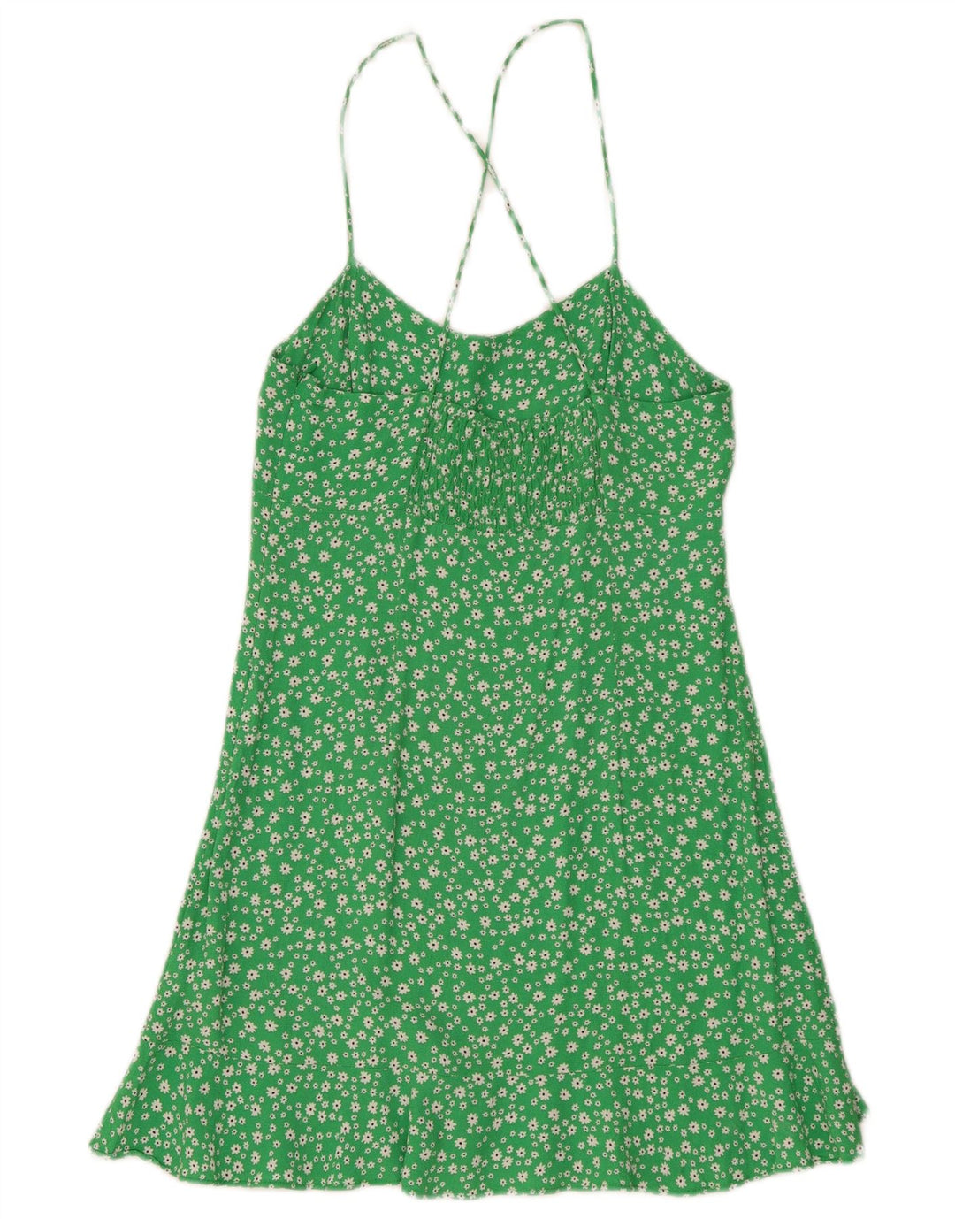 Vestido de verão feminino Zara UK 12 viscose floral verde médio