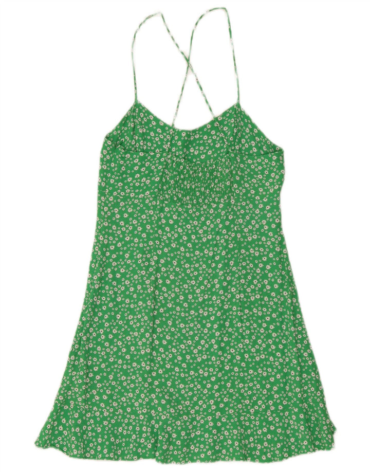 Vestido de verão feminino Zara UK 12 viscose floral verde médio