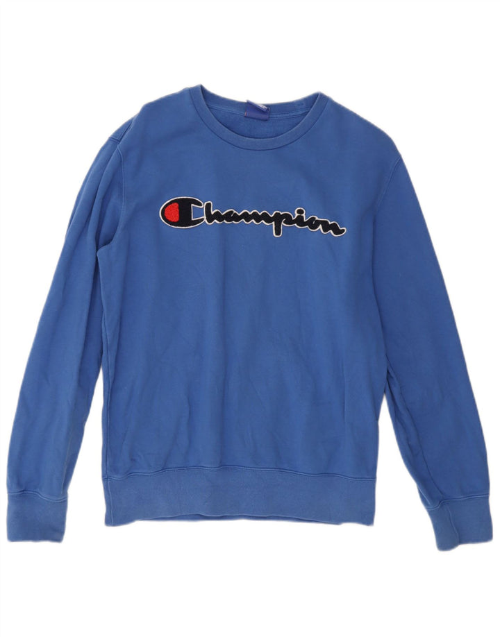 Champion moletom gráfico masculino jumper médio azul