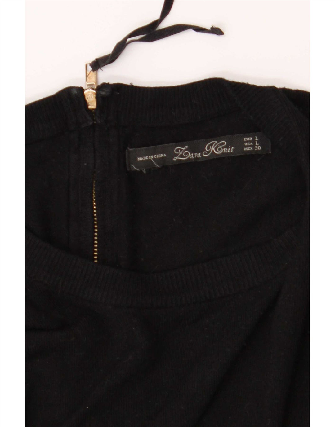 Suéter feminino Zara com gola redonda e botão, Reino Unido 16, grande, preto