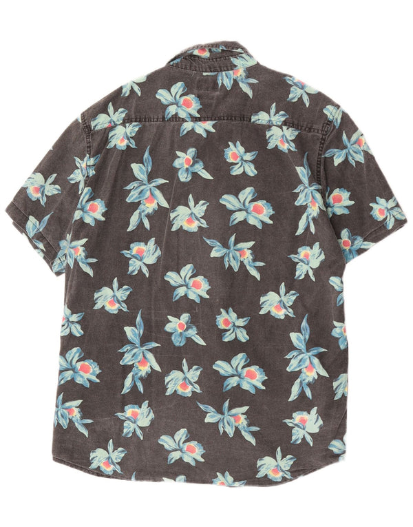 Camisa masculina Quiksilver manga curta regular fit grande algodão floral cinza