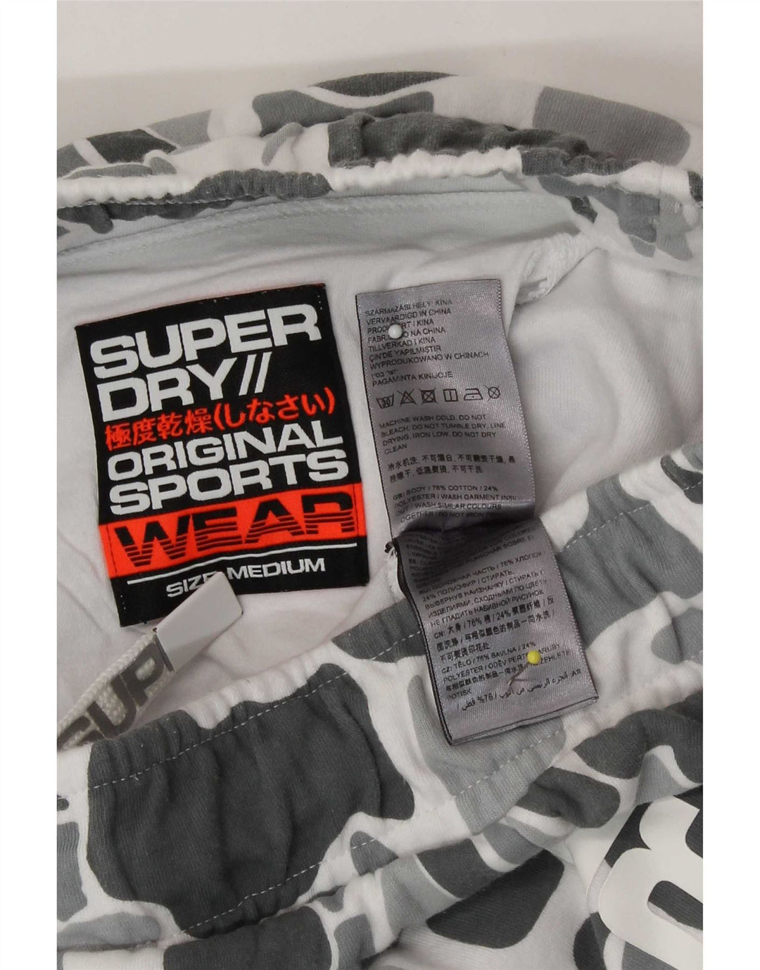 Superdry Mens Graphic Sport Shorts Médio Cinza Camuflagem Algodão