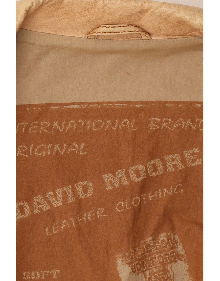 Jaqueta de couro masculina David Moore Reino Unido 42 XL marrom clássico
