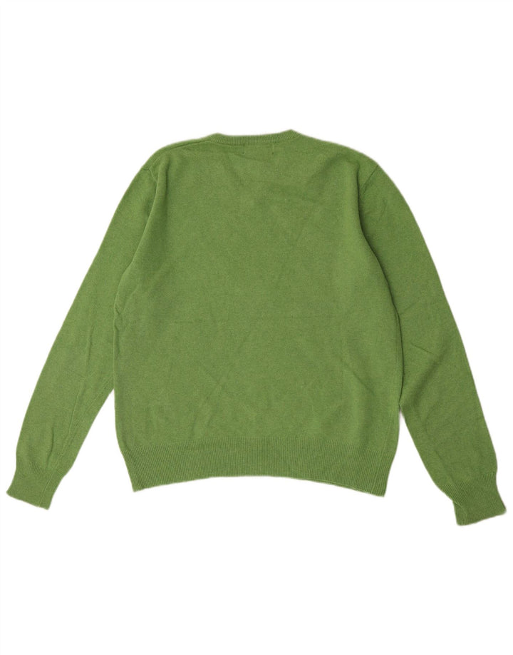 Suéter masculino Kappa regular fit com decote em V, lã de cordeiro verde pequena