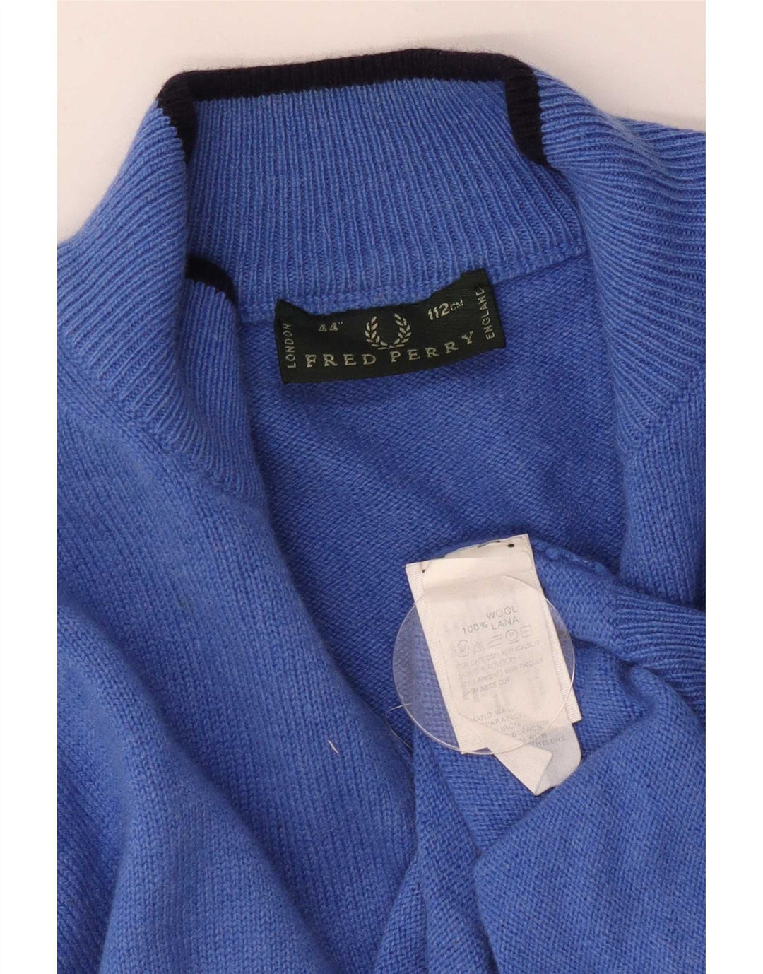 Suéter masculino Fred Perry com zíper e gola em lã azul médio
