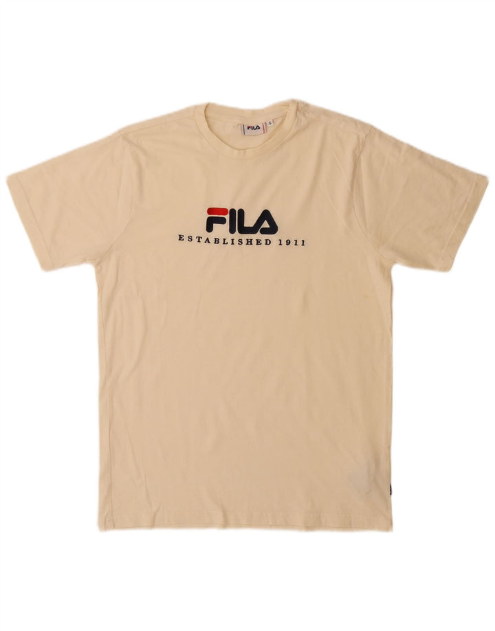 Fila Mens Graphic T-Shirt Top Pequeno Algodão Bege