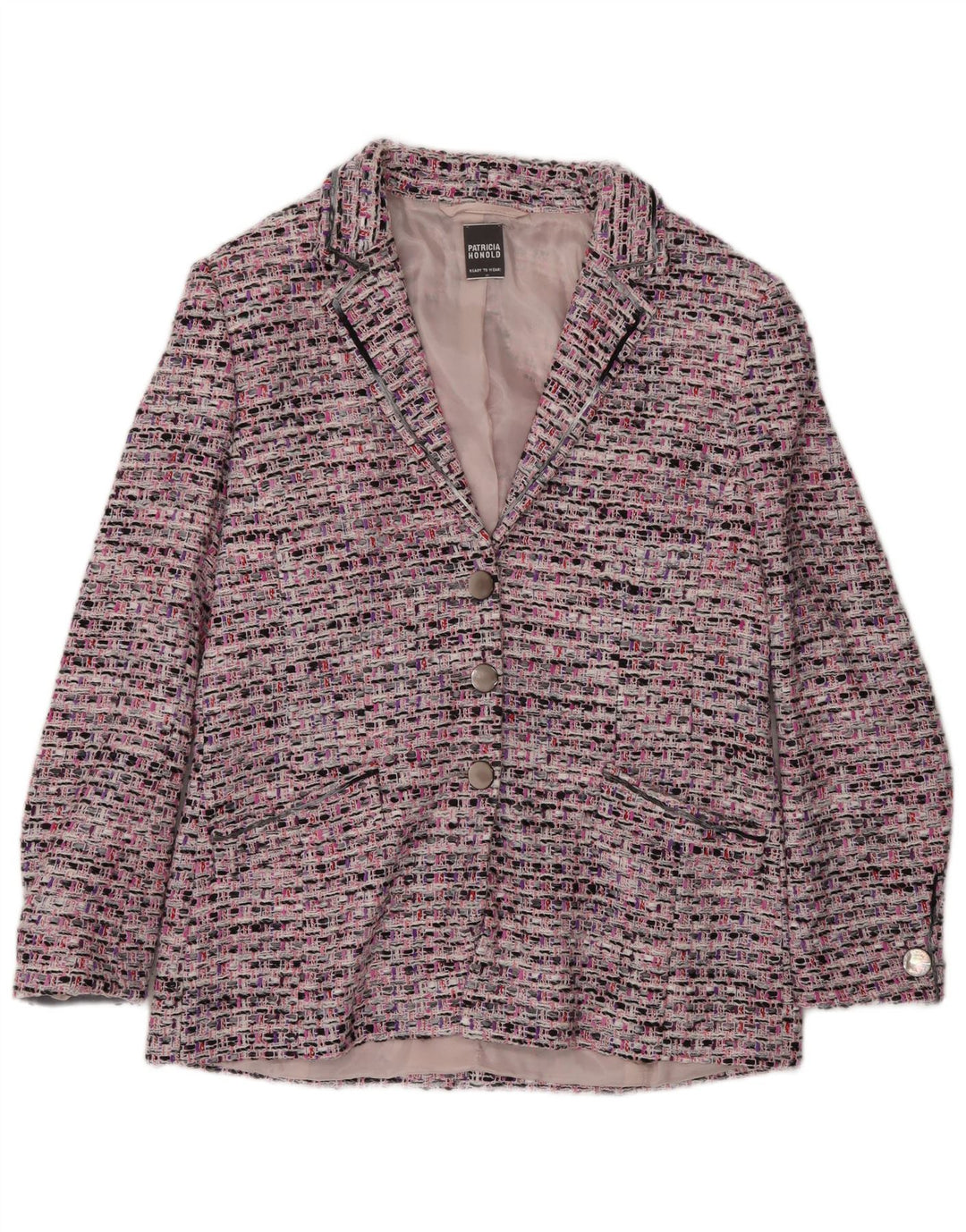 Jaqueta blazer vintage feminina com 3 botões Reino Unido 14 médio rosa manchado
