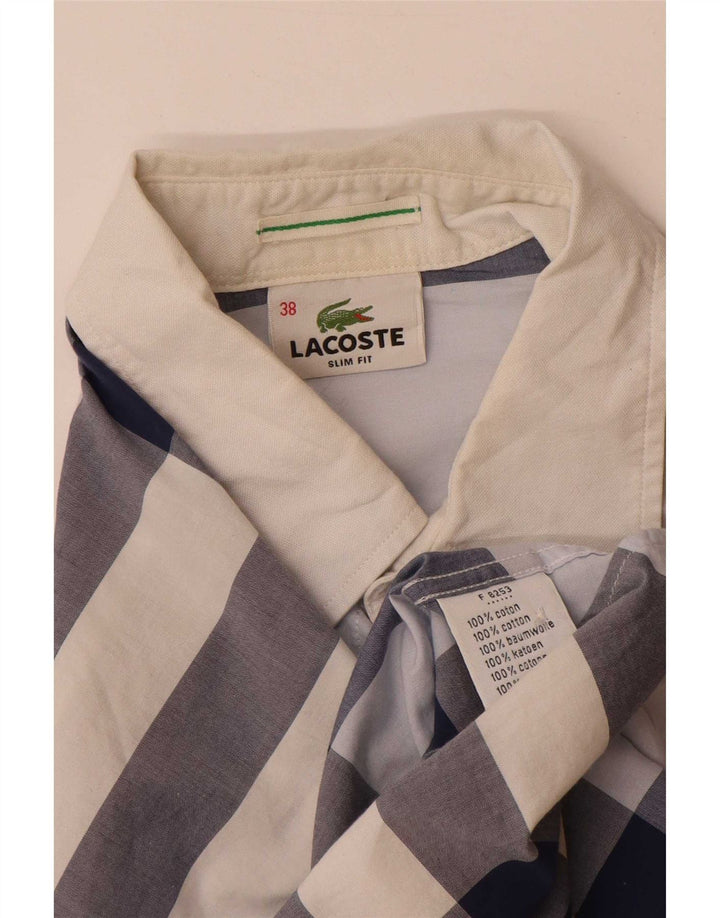 Camisa masculina Lacoste Slim Fit tamanho 38 pequeno algodão xadrez azul