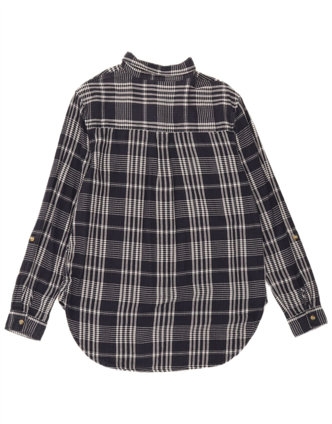 Camisa feminina Marks & Spencer grande tamanho Reino Unido 8 pequena xadrez azul marinho algodão