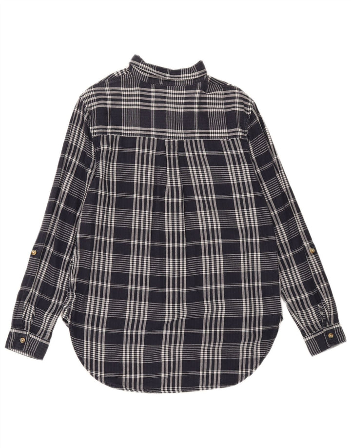 Camisa feminina Marks & Spencer grande tamanho Reino Unido 8 pequena xadrez azul marinho algodão